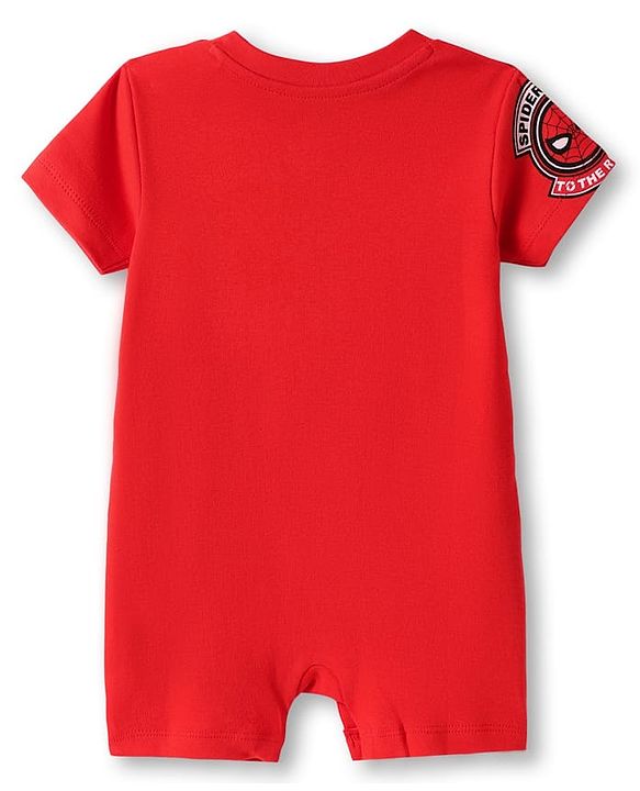 Babyhug Marvel Interlock Knit Half Sleeves Romper With Spider-Man Graphics - Red & Blue