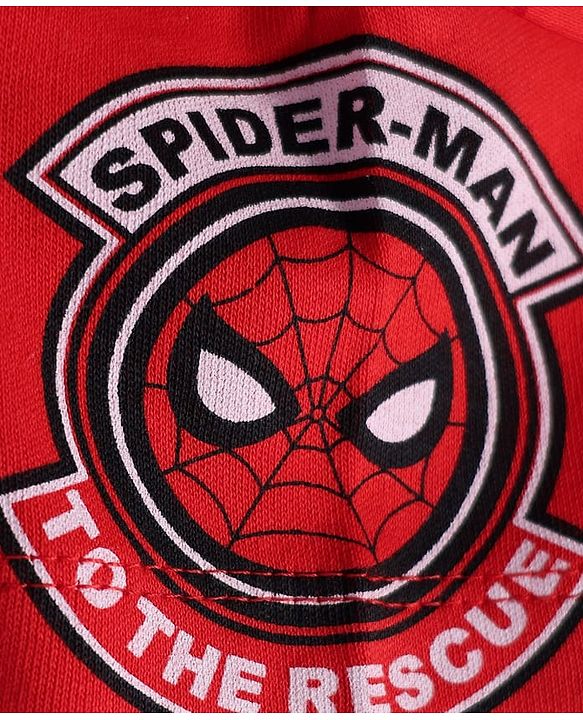 Babyhug Marvel Interlock Knit Half Sleeves Romper With Spider-Man Graphics - Red & Blue
