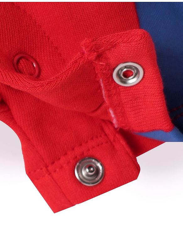 Babyhug Marvel Interlock Knit Half Sleeves Romper With Spider-Man Graphics - Red & Blue
