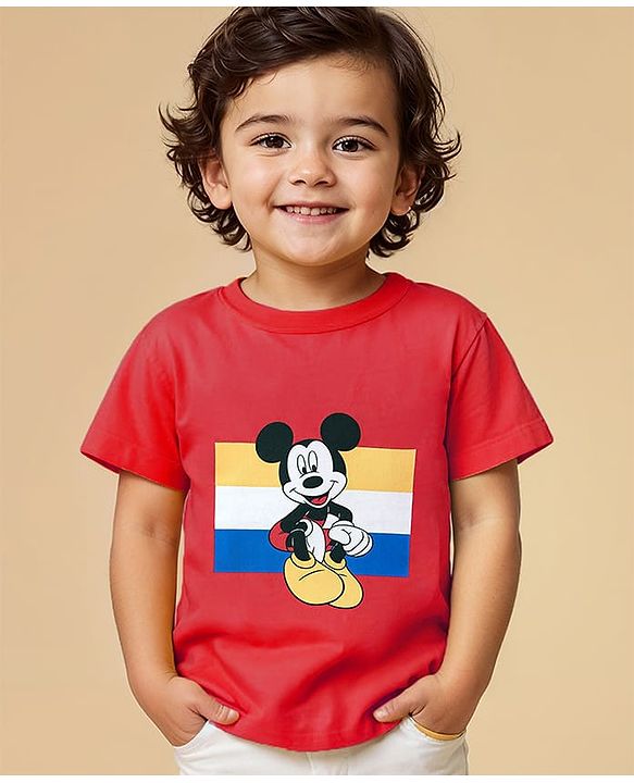 Babyhug Disney Single Jersey Half Sleeves T-Shirt With Mickey Mouse Graphics - Red