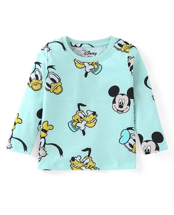 Babyhug Disney Single Jersey Knit Full Sleeves Night Suit with Mickey Mouse Print - Aqua Blue