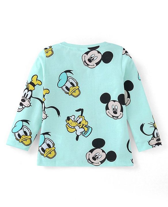 Babyhug Disney Single Jersey Knit Full Sleeves Night Suit with Mickey Mouse Print - Aqua Blue