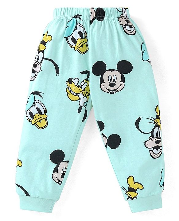 Babyhug Disney Single Jersey Knit Full Sleeves Night Suit with Mickey Mouse Print - Aqua Blue
