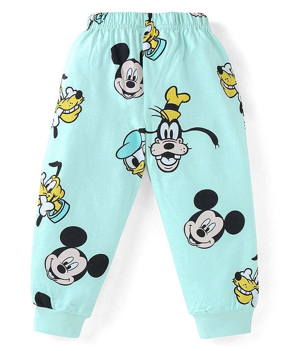 Babyhug Disney Single Jersey Knit Full Sleeves Night Suit with Mickey Mouse Print - Aqua Blue