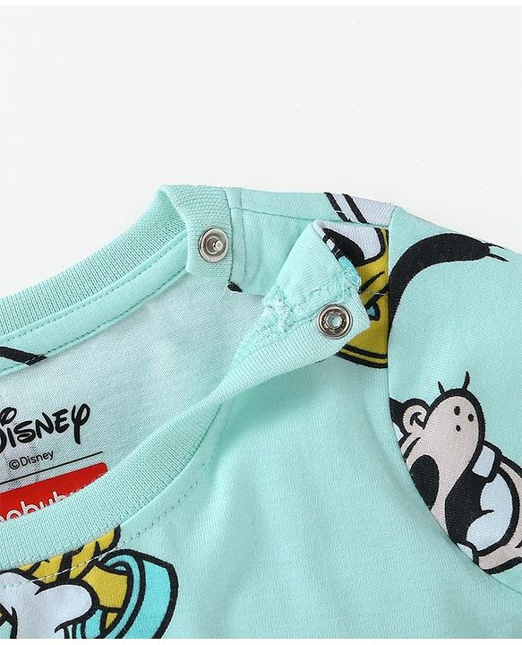 Babyhug Disney Single Jersey Knit Full Sleeves Night Suit with Mickey Mouse Print - Aqua Blue
