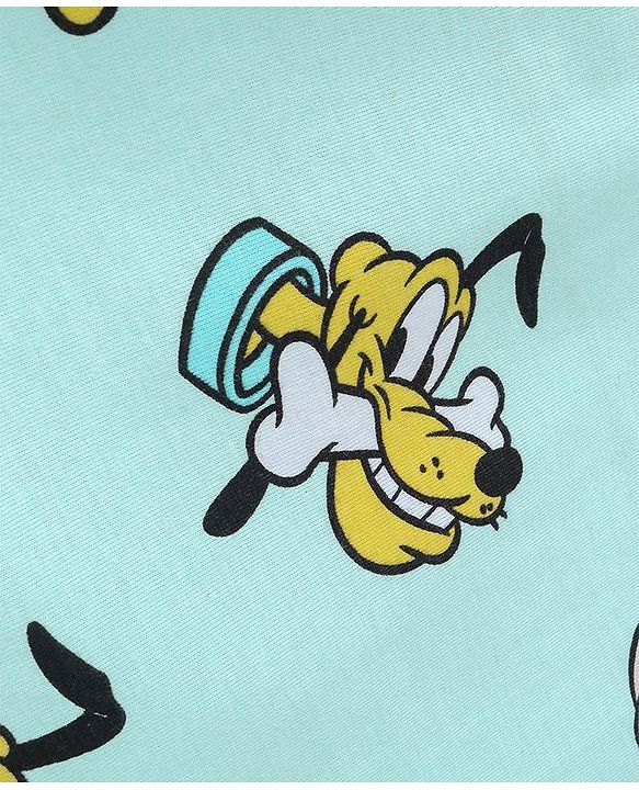 Babyhug Disney Single Jersey Knit Full Sleeves Night Suit with Mickey Mouse Print - Aqua Blue