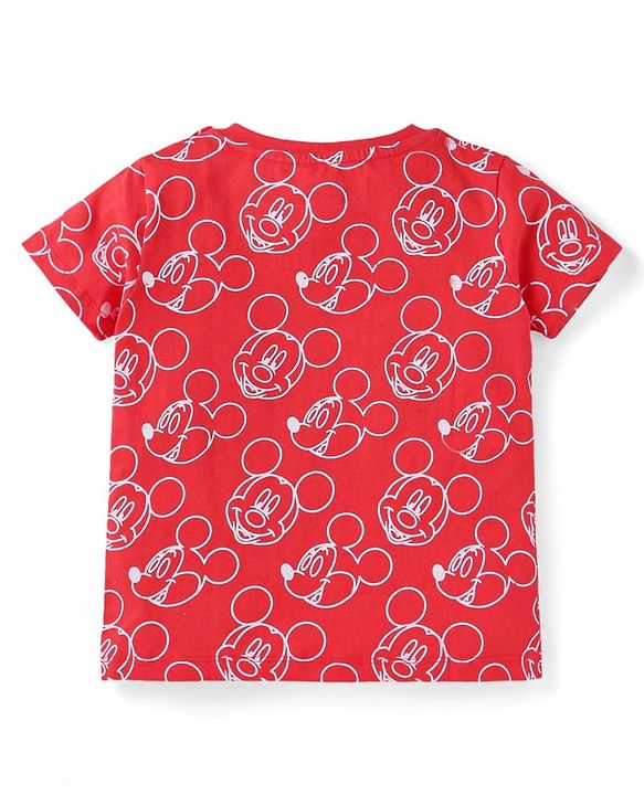 Babyhug Disney Single Jersey Knit Half Sleeves T-Shirt With Mickey Mouse Print & Pocket Detailing - Red