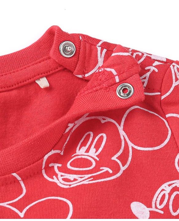 Babyhug Disney Single Jersey Knit Half Sleeves T-Shirt With Mickey Mouse Print & Pocket Detailing - Red