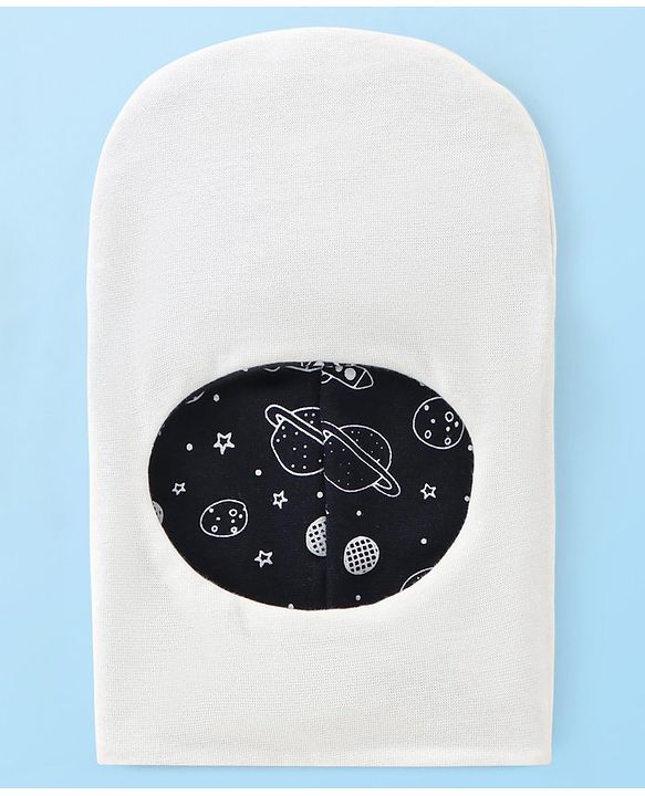 Babyhug Knitted  Reversible Monkey Cap Space Theme Print - Navy Blue & White