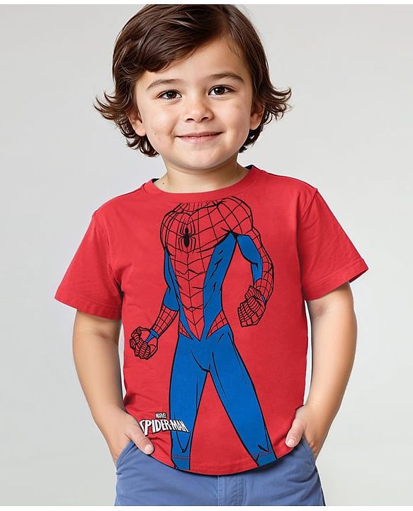 Babyhug Marvel Single Jersey Half Sleeves T-Shirt with Spiderman Print - Red