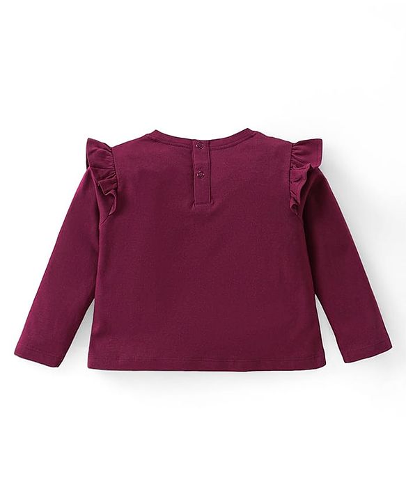 Babyhug Disney Single Jersey Knit Full Sleeves Top With Minnie Mouse Graphics and Frill Detailing - Maroon