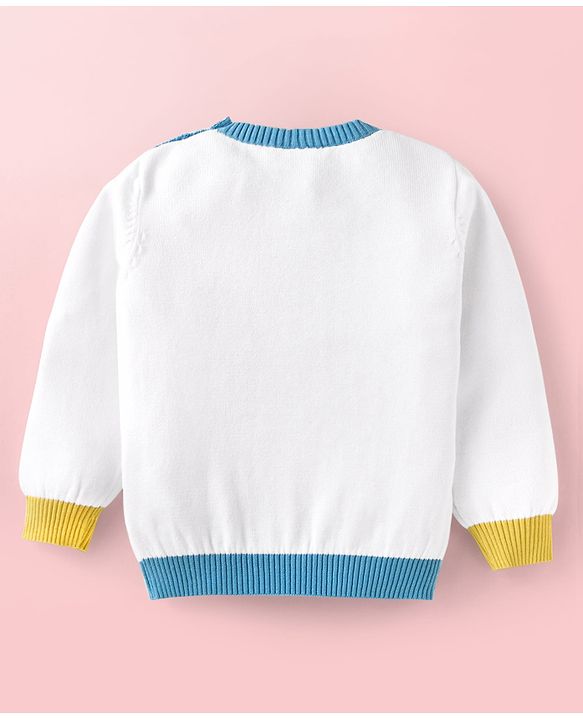 Babyhug Cotton Knitted Full Sleeves Pullover Sweater With Animal Design - White