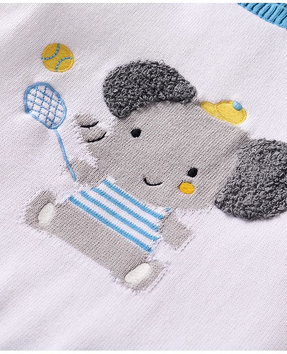 Babyhug Cotton Knitted Full Sleeves Pullover Sweater With Animal Design - White