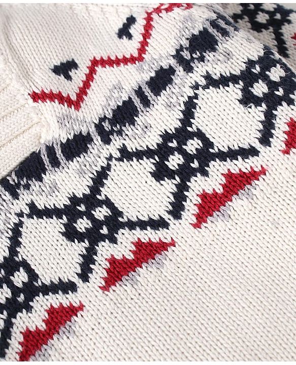 Babyhug Cotton Knitted Full Sleeves Pullover Sweater With Aztec Design - White