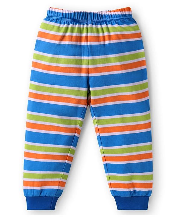 Babyhug Cotton Knit Full Sleeves Night Suit with Tiger Print & Stripes - Blue