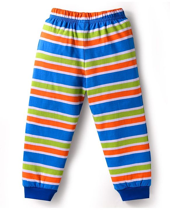 Babyhug Cotton Knit Full Sleeves Night Suit with Tiger Print & Stripes - Blue