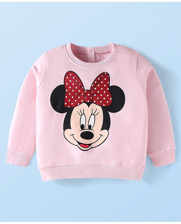 Babyhug Disney Terry Knit Full Sleeves T-Shirt & Lounge Pant Set With Minnie Mouse Graphics - Pink