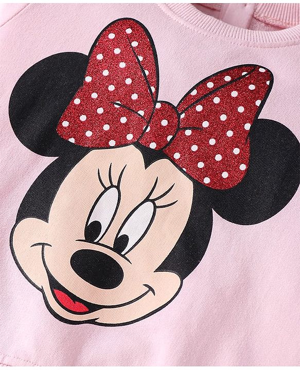 Babyhug Disney Terry Knit Full Sleeves T-Shirt & Lounge Pant Set With Minnie Mouse Graphics - Pink