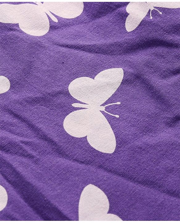 Babyhug Cotton Knit Full Sleeves Butterfly Printed Nighty - Violet