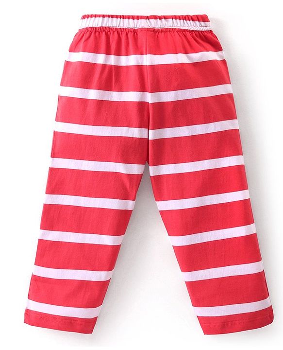 Babyhug Cotton Knit Full Sleeves Night Suit With Stripes & Car Print - Red