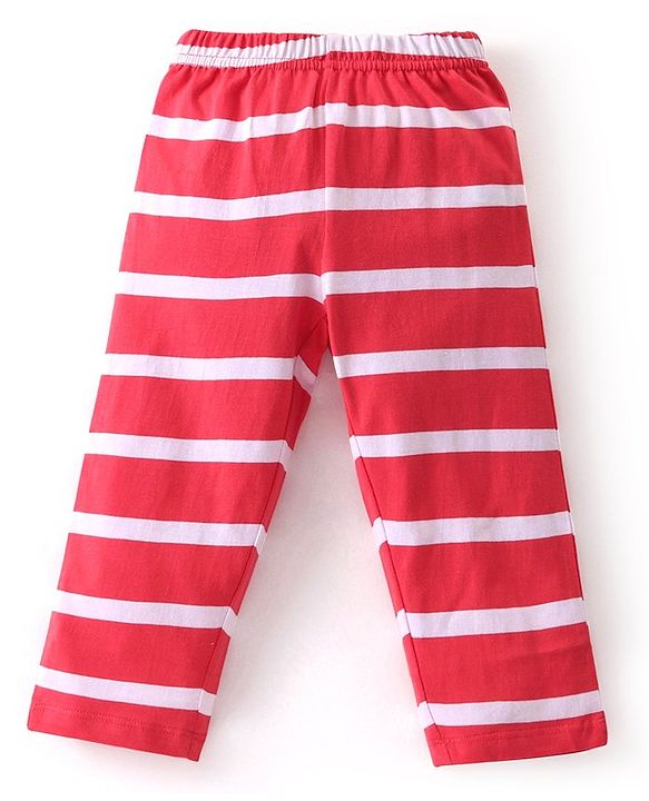 Babyhug Cotton Knit Full Sleeves Night Suit With Stripes & Car Print - Red