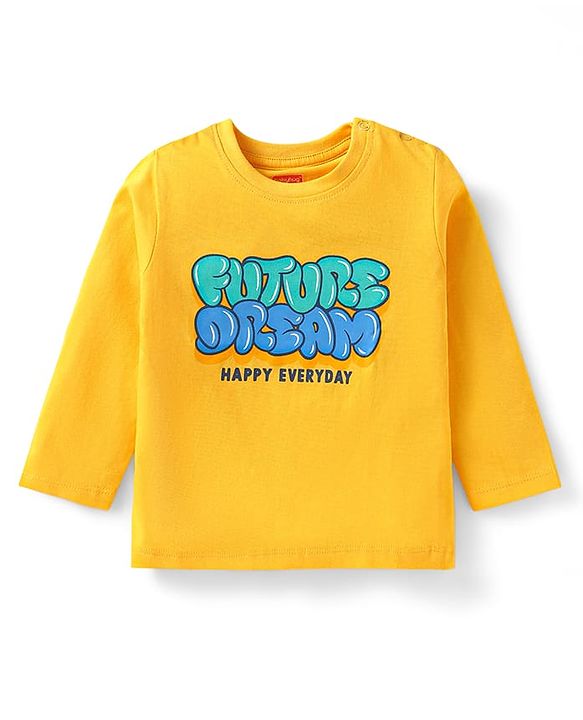 Babyhug Cotton Knit Full Sleeves Night Suit with Text Print & Stripes - Yellow