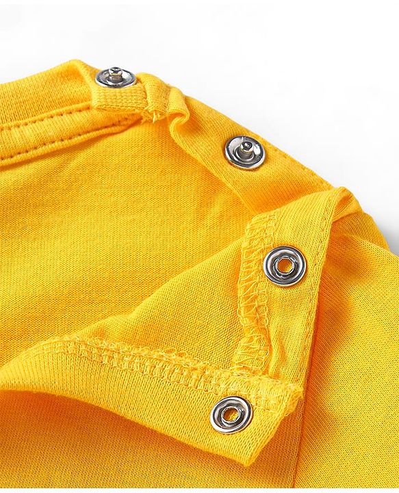 Babyhug Cotton Knit Full Sleeves Night Suit with Text Print & Stripes - Yellow