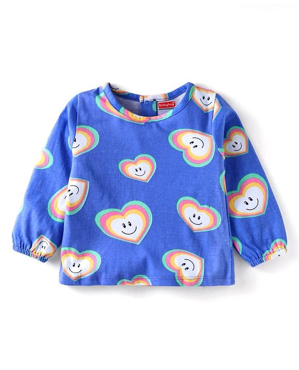 Babyhug Cotton Knit Full Sleeves Night Suit Set with Heart Print - Light Blue
