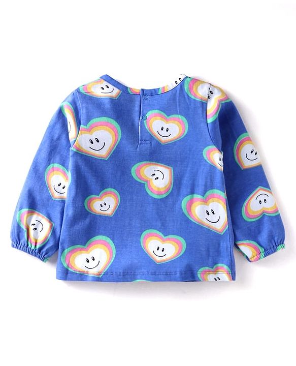 Babyhug Cotton Knit Full Sleeves Night Suit Set with Heart Print - Light Blue