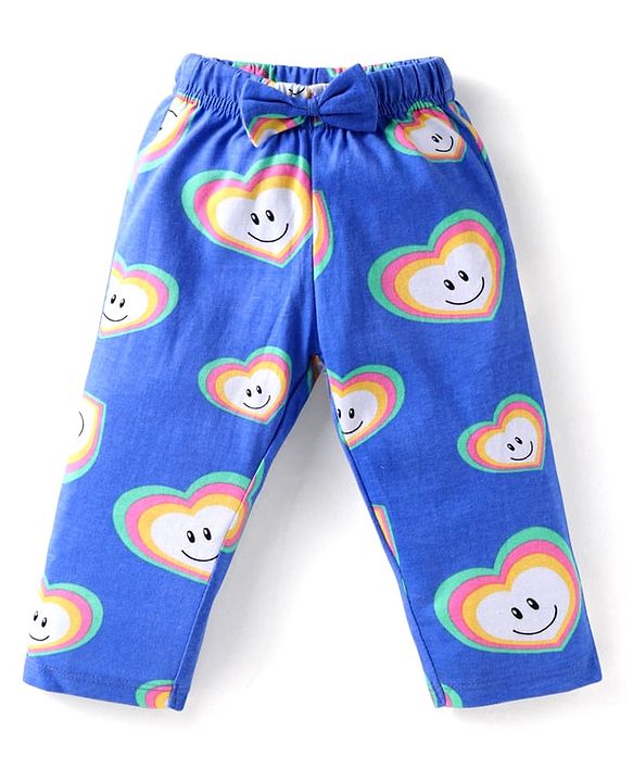 Babyhug Cotton Knit Full Sleeves Night Suit Set with Heart Print - Light Blue