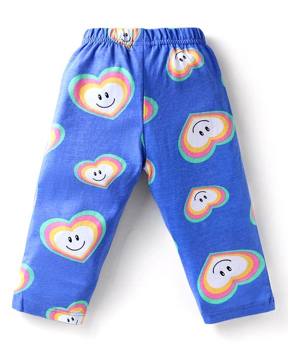 Babyhug Cotton Knit Full Sleeves Night Suit Set with Heart Print - Light Blue