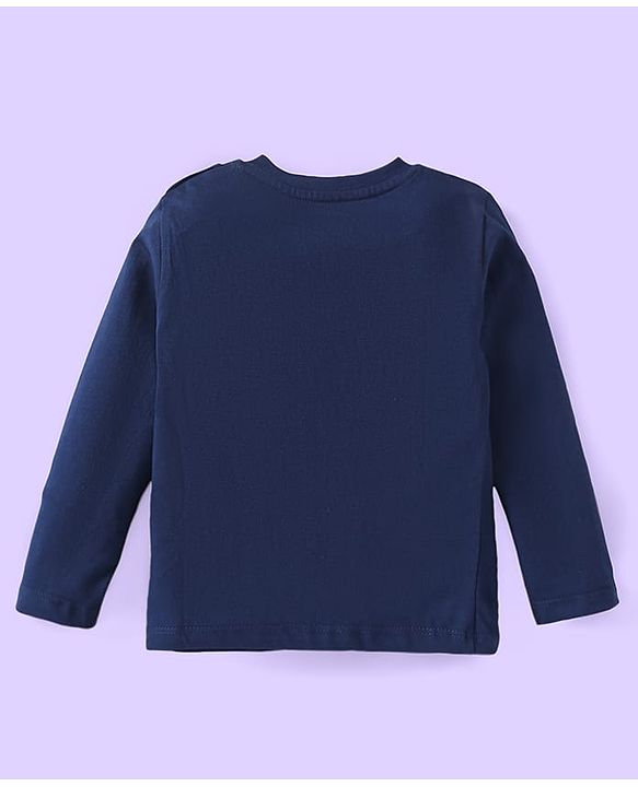 Babyhug Cotton Knit Full Sleeves Night Suit with Text Print & Stripes - Navy Blue