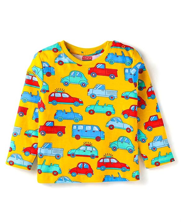 Babyhug Cotton Knit Full Sleeves Night Suit With Vehicles Print - White