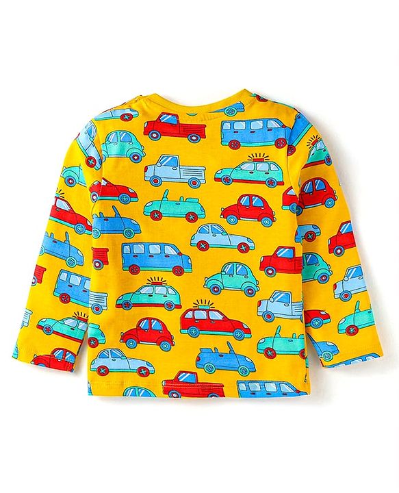 Babyhug Cotton Knit Full Sleeves Night Suit With Vehicles Print - White
