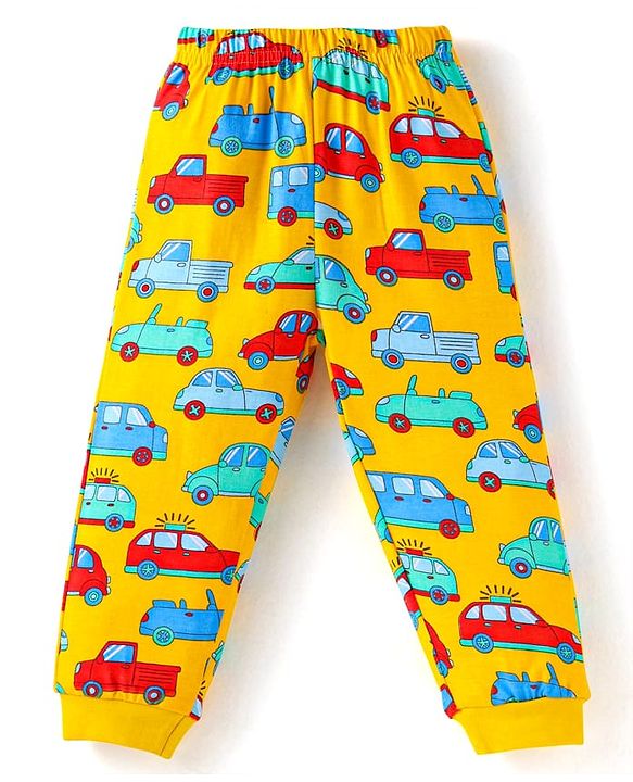 Babyhug Cotton Knit Full Sleeves Night Suit With Vehicles Print - White