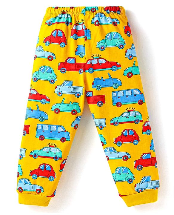 Babyhug Cotton Knit Full Sleeves Night Suit With Vehicles Print - White