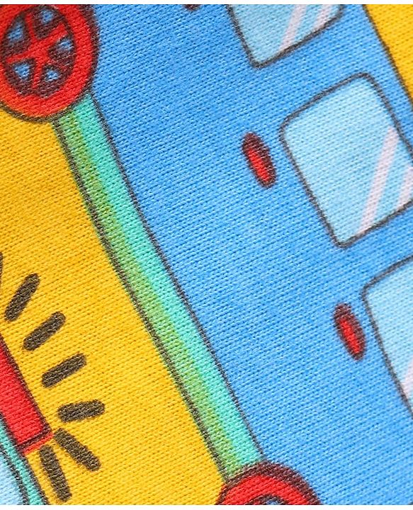 Babyhug Cotton Knit Full Sleeves Night Suit With Vehicles Print - White