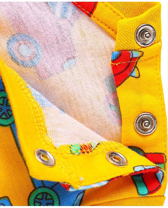 Babyhug Cotton Knit Full Sleeves Night Suit With Vehicles Print - White