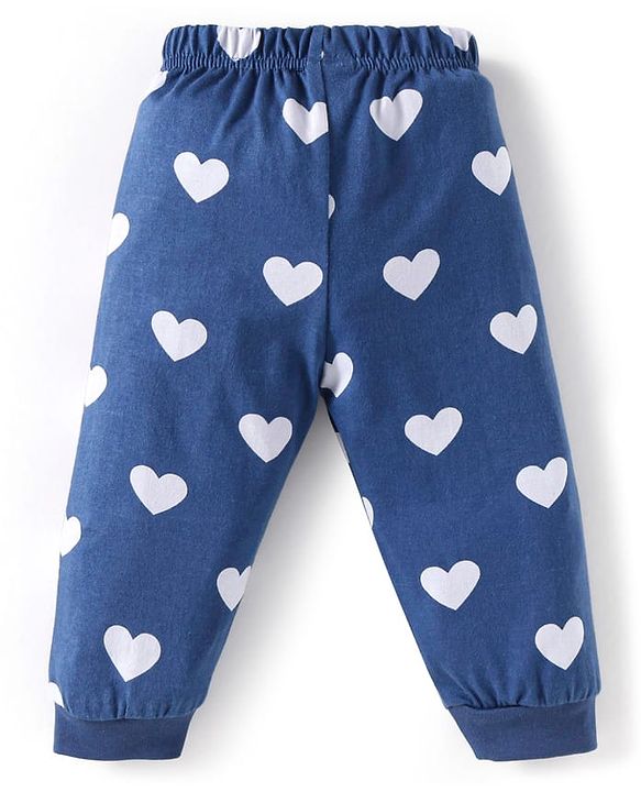 Babyhug Cotton Knit Full Sleeves Night Suit With Heart Print & Patch - Navy Blue