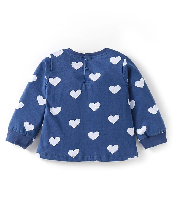 Babyhug Cotton Knit Full Sleeves Night Suit With Heart Print & Patch - Navy Blue