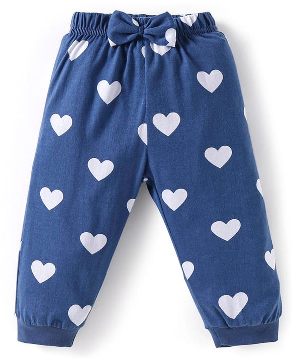 Babyhug Cotton Knit Full Sleeves Night Suit With Heart Print & Patch - Navy Blue