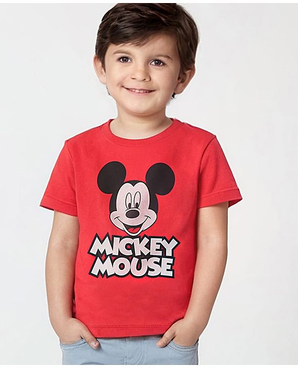 Babyhug Disney Single Jersey Half Sleeves T-Shirt with Mickey Mouse Print - Red