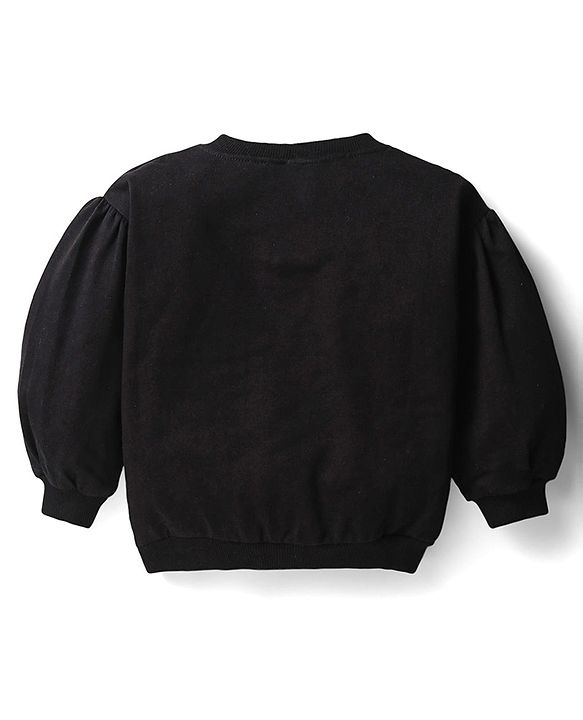 Babyhug Terry Knit Premium Light Gauge Terry Full Sleeves T-Shirt & Lounge Pants Set With Reversible Sequin Detailing - Black