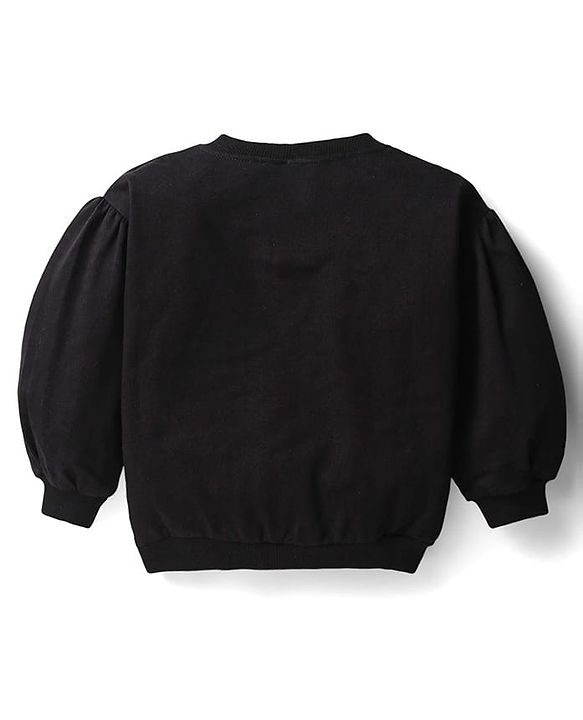Babyhug Terry Knit Premium Light Gauge Terry Full Sleeves T-Shirt & Lounge Pants Set With Reversible Sequin Detailing - Black