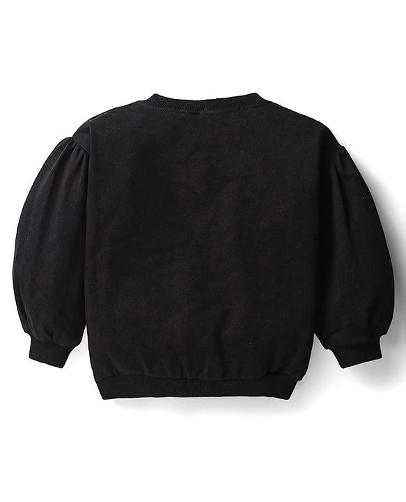 Babyhug Terry Knit Premium Light Gauge Terry Full Sleeves T-Shirt & Lounge Pants Set With Reversible Sequin Detailing - Black