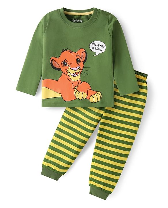 Babyhug Disney Single Jersey Knit Full Sleeves Night Suit with Lion King Graphics - Green