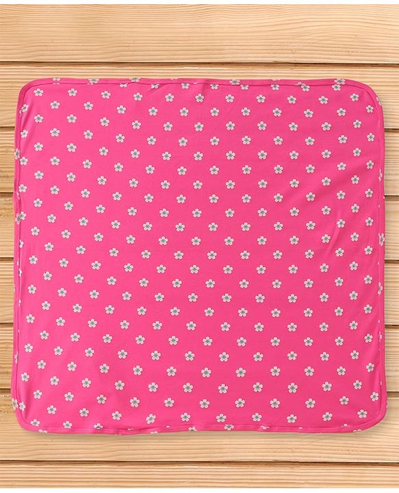 Babyhug Cotton Interlock Floral Print  Hooded Wrapper L 75 x B 72.5 cm - Dark Pink