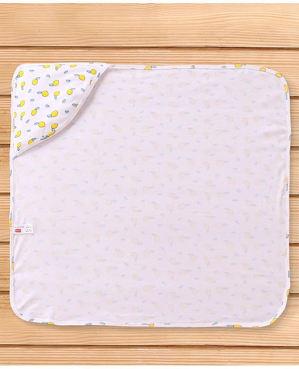 Babyhug Cotton Interlock Tropical Print Hooded Wrapper L 74 x B 74 cm - White