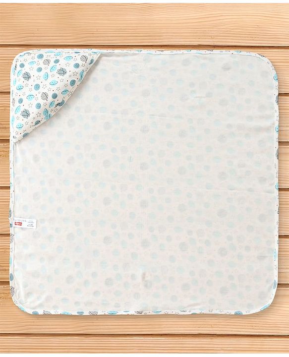 Babyhug Cotton Interlock Space Theme Print Hooded Wrapper L 73 x B 73 cm - Light Blue & White