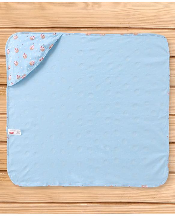 Babyhug Cotton Interlock Cupcake Print Hooded Wrapper L 74 x B 71 cm - Light Blue